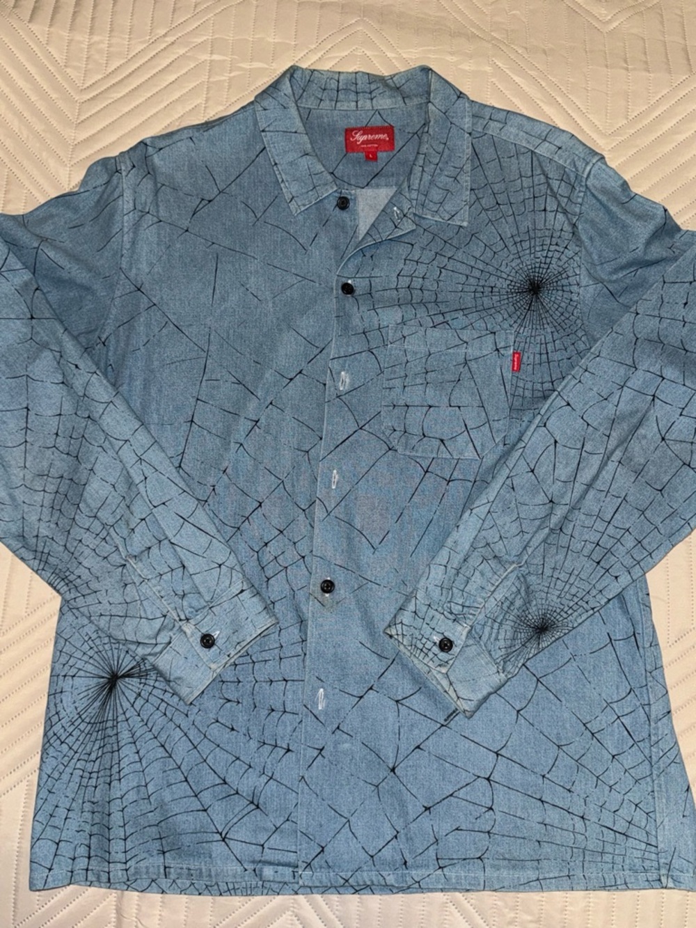 Supreme Light Blue Spiderweb Denim Shirt Jacket